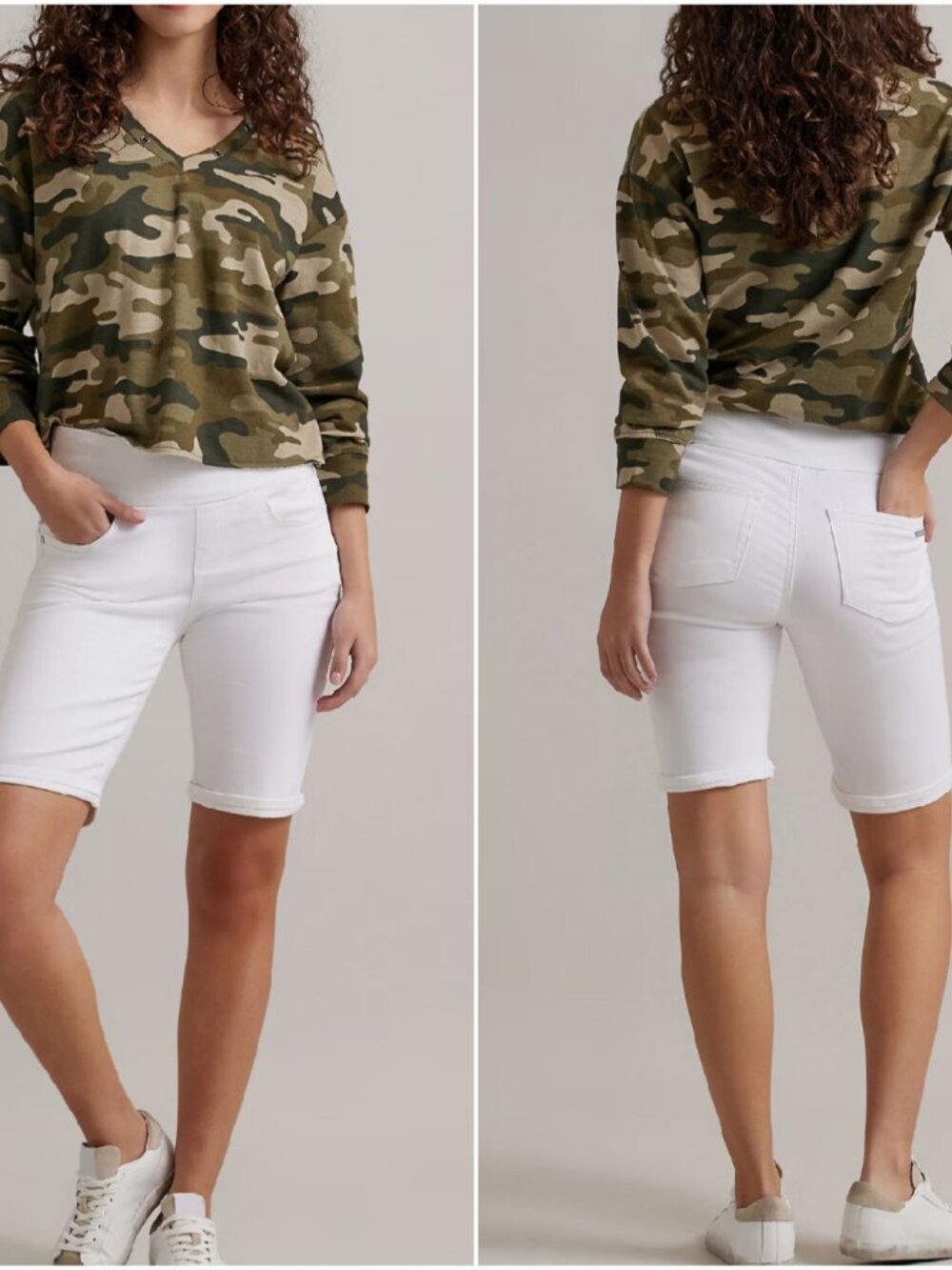 Rock & Republic Fever Mid-Rise Bermuda Pull-On White Denim Jean Shorts - 2M - Picture 2 of 16